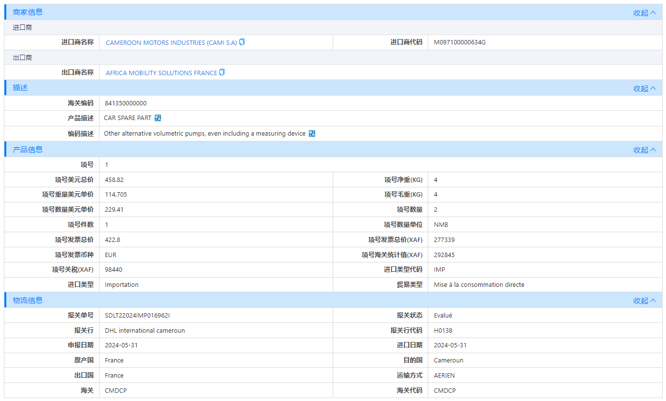 喀麦隆海关数据,海关数据,J9国际站 J9 海关数据